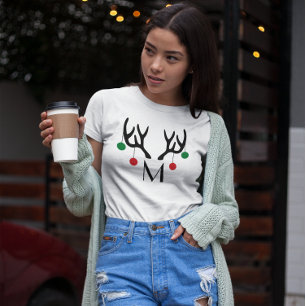 Rendier Antlers Modern Kerstmis Monogram T-shirt