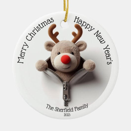 Rendier - Busted Rits Gepersonaliseerde Kerstmis Keramisch Ornament (Voorkant)