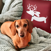 Rendier Dachshund Kussen op Rood