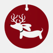 Rendier Dachshund Rode Kerstboom Ornament (Achterkant)