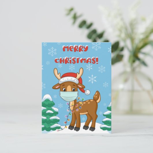 rendier dat een masker voor Kerstmis draagt Briefkaart (Staand voorkant)