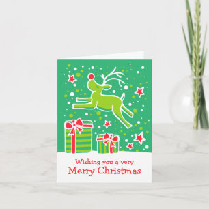 Rendier die over giften groene Kerstkaart Feestdagen Kaart
