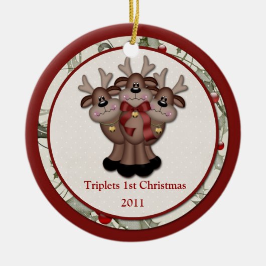 Rendier Drie-ei 1e Kerstmis Keramisch Ornament (Voorkant)