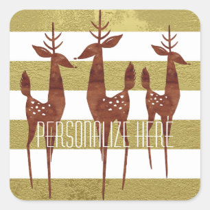 Rendier elegant goud wit gestreept vierkante sticker