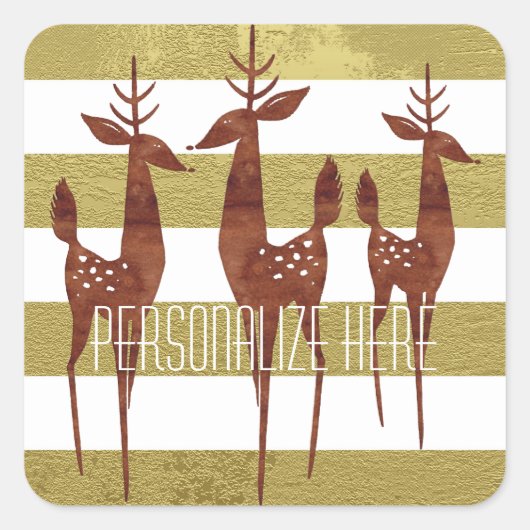 Rendier elegant  goud wit gestreept vierkante sticker (Voorkant)