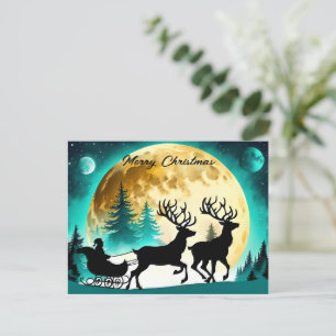 Rendier en Sleigh volle maan Feestdagenkaart