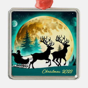 Rendier en Sleigh volle maan Metalen Ornament