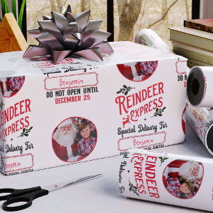 Rendier Express van Santa Name & Photo Christmas Cadeaupapier