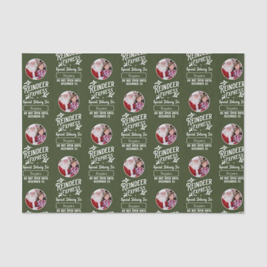 Rendier Express van Santa Photo Christmas Green Tissuepapier (Voorkant)