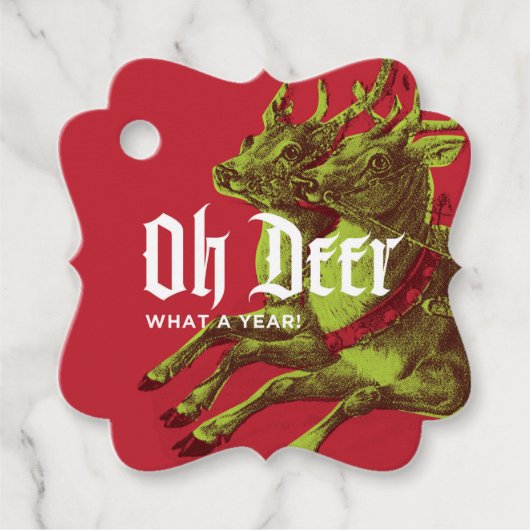 Rendier Gift Label Groen/Rood Fancy (Voorkant)