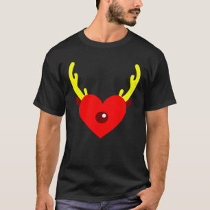 Rendier Hart Gewei Hart Grappig Kerstfeest T-shirt