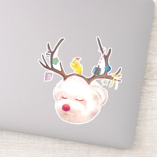 Rendier Hond met Kerstmis Ornamenten Sticker (Detail)