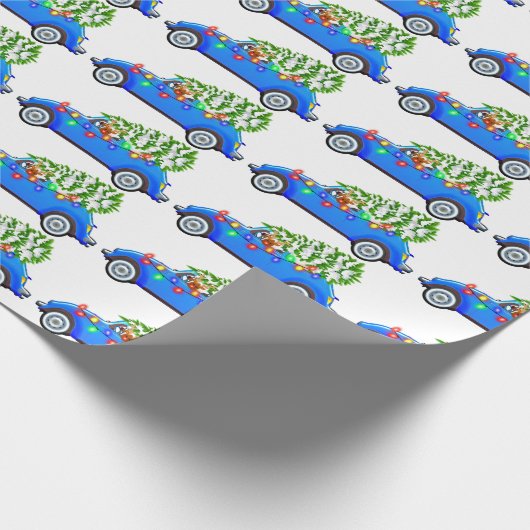 rendier in auto met kerstboom cadeaupapier (Hoek)