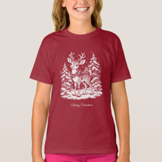 Rendier in Besneeuwd Bos Meisjes T-Shirt