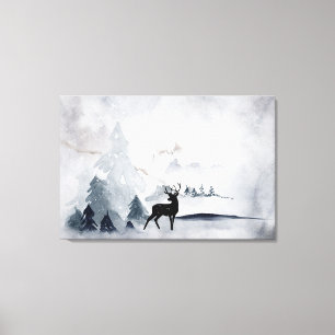 rendier in de Wilde Grijze Waterverf Kerstmis Canvas Afdruk