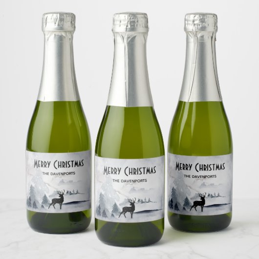rendier in de Wilde Grijze Waterverf Kerstmis Sparkling Wijnetiket (Flessen)