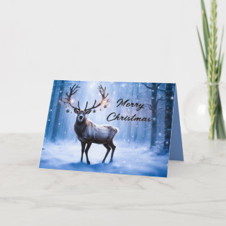 Rendier in Magische Bos Kerstkaart Feestdagen Kaart