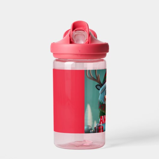 Rendier Kerst Gepersonaliseerde Kinder naam Waterfles (Voorkant)