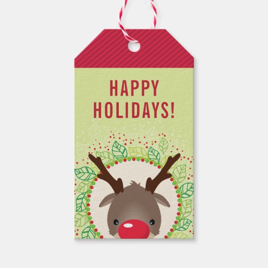 RENDIER KERST schattig rode neus rudolph rood groe Cadeaulabel (Voorkant)