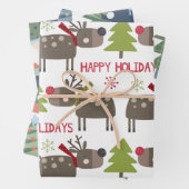 Rendier Kerstbomen Elfen Rustiek Schattige Inpakpapier Vel (In situ)