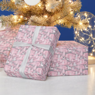 Rendier Kerstbomen Roze Grijs Wit Kerstmis Cadeaupapier
