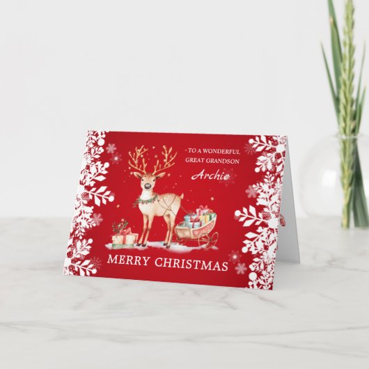 Rendier Kerstcadeaus Oud-achterkleinzoon Feestdagen Kaart (Voorkant)