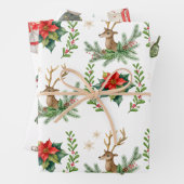 Rendier Kerstmis en rode poinsettia Inpakpapier Vel (In situ)