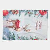 Rendier Kerstvakantie Keukenhanddoek (Horizontaal)