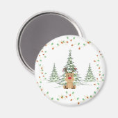 Rendier Kerstvakantie Lichten Winterbomen Magneet (Voorkant / Achterkant)