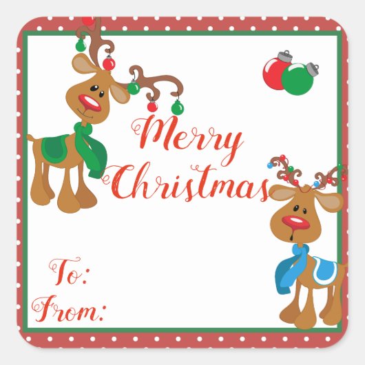 Rendier Kleurrijke Kerst Gift Label Sticker Label (Voorkant)