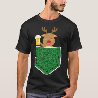 Rendier met bier in zak grappig volwassen Kerstmis T-shirt