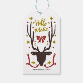 Rendier met Gouden Kerstmis Hand getrokken Cadeaulabel (Voorkant)