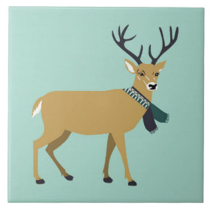 rendier met winterscharf (kerstdier) tegeltje