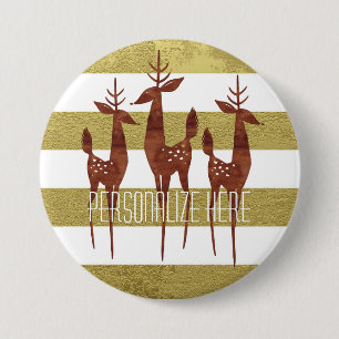 Rendier mid century goud en wit gestreept ronde button 7,6 cm