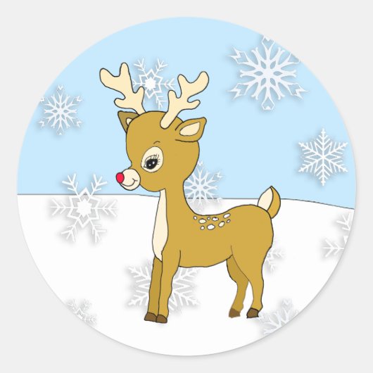 rendier op winterdag ronde sticker (Voorkant)