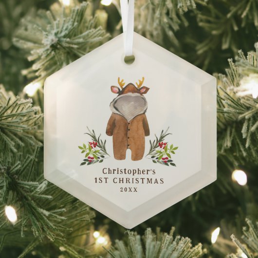 Rendier Outfit Baby's 1e Kerstversiering Glas Ornament (Insitu)