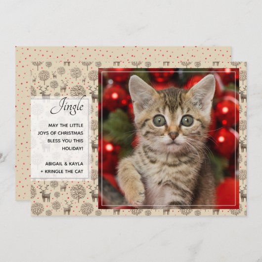 Rendier Patroon & Script Typografie Aangepaste Kle Feestdagenkaart (Voorkant / Achterkant)