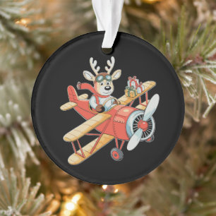 Rendier Piloot Kerstmis Aviator Vliegend Vliegtuig Ornament