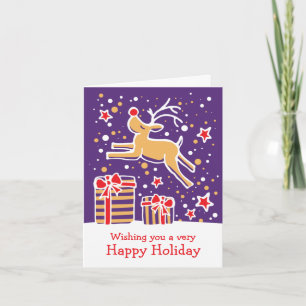 Rendier prancing geschenken paarse kerstkaart feestdagen kaart