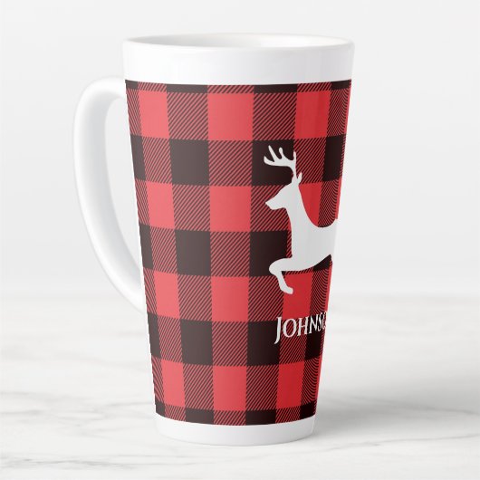 Rendier Red & Black Tartan Patroon Buffel Plaid Latte Mok (Linkerhoek)