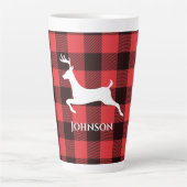 Rendier Red & Black Tartan Patroon Buffel Plaid Latte Mok (Voorkant)