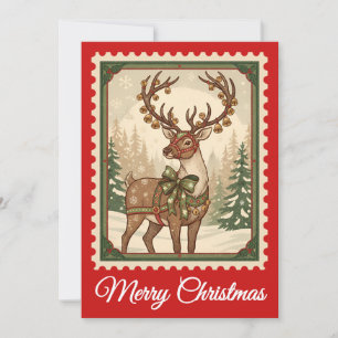 rendier Retro Postzegel Kerst Kaart