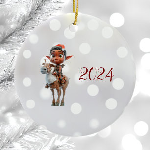 Rendier Rider Kerst Elf Keramisch Ornament