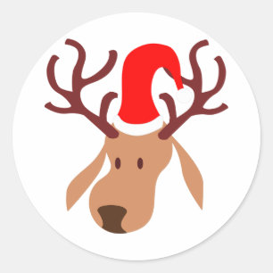 Rendier Santa Hat Ronde Sticker