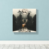 Rendier & Santa Sleigh Christmas Canvas Muurkunst Afdruk (Insitu (Houten vloer))