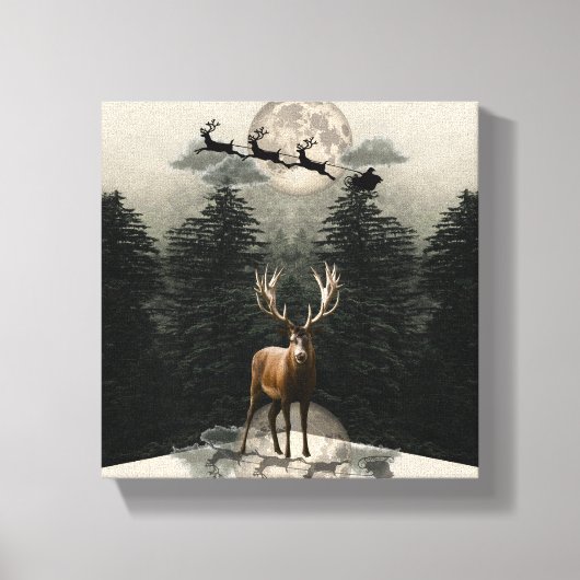 Rendier & Santa Sleigh Christmas Canvas Muurkunst Afdruk (Voorkant)