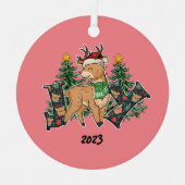 Rendier Vreugde Kerstmis Metalen Ornament (Voorkant)