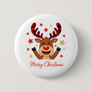 Rendier vrolijk kerstfeest ronde button 5,7 cm