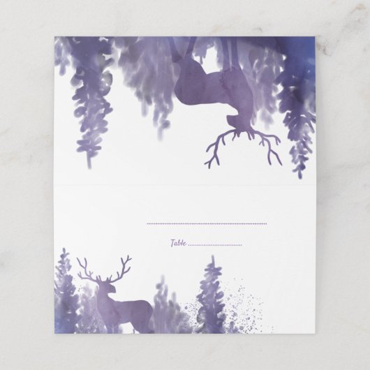 Rendier Waterverf Paarse bruiloft plaats kaart (Buitenkant ongevouwen)