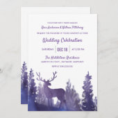 Rendier Waterverf Paarse | Winter bruiloft Kaart (Voorkant / Achterkant)